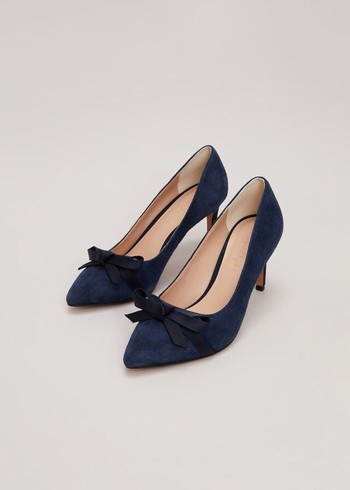 Phase Eight Suede Bow Front Court Heels Navy Canada | KVTASE-479